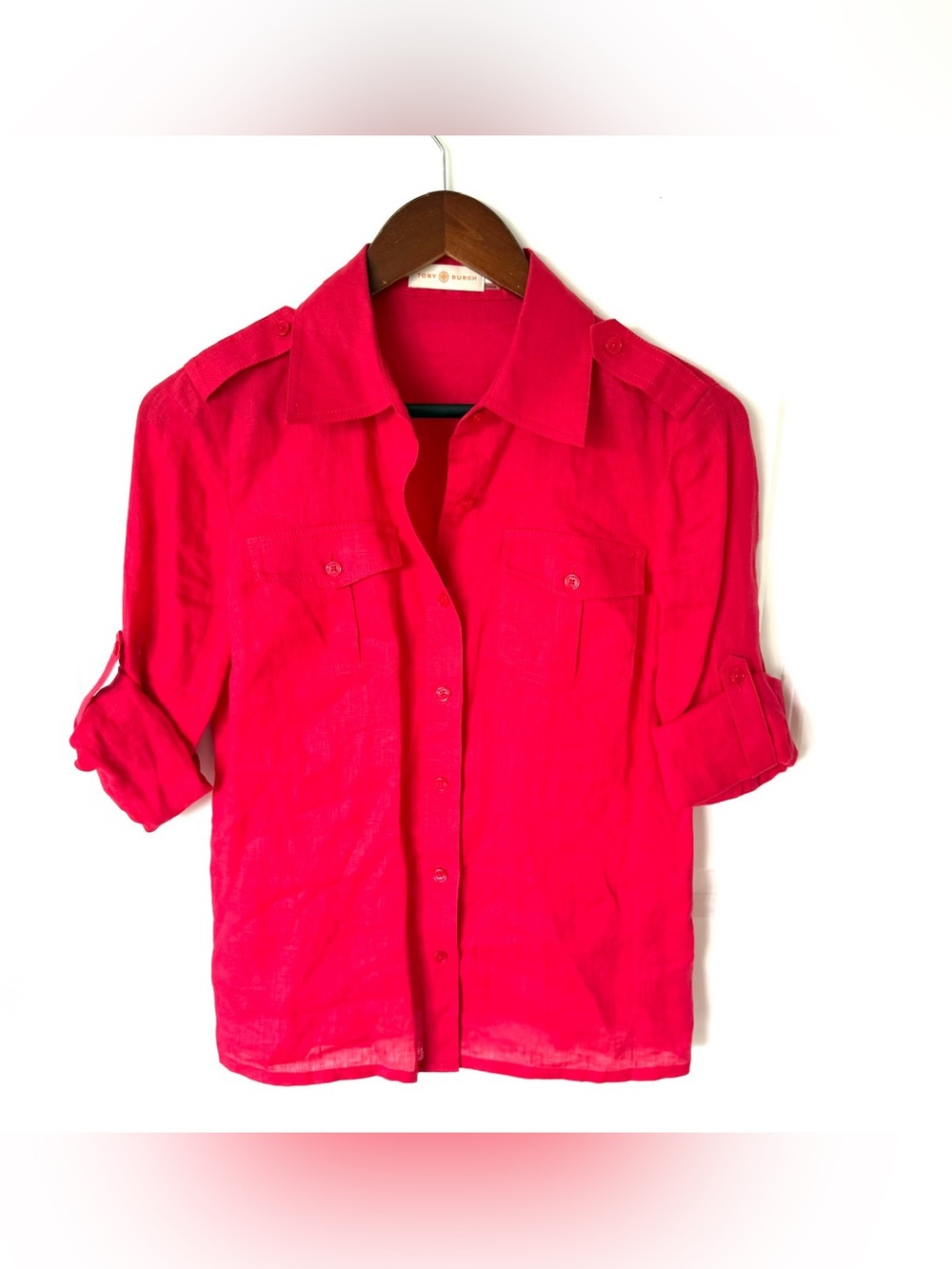 Tory Burch Linen Short Sleeve Blouse Size 4